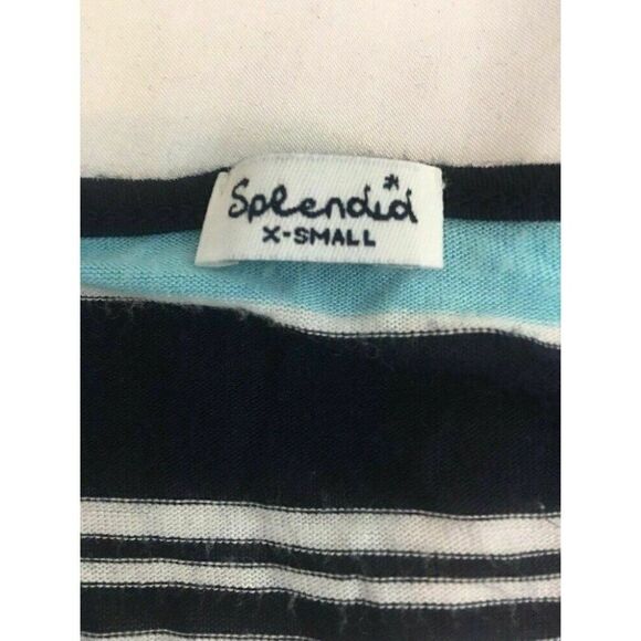 Splendid Womens White Blue Orange Striped V Neck Short Sleeve Top Rayon Xs - Picture 5 of 6